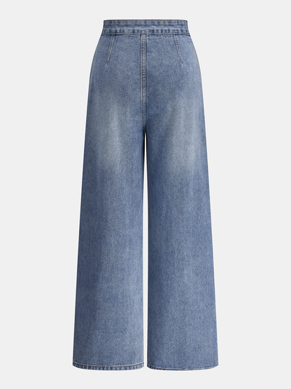 Tamara | Jeans Pierna Ancha con Pliegues Marcados