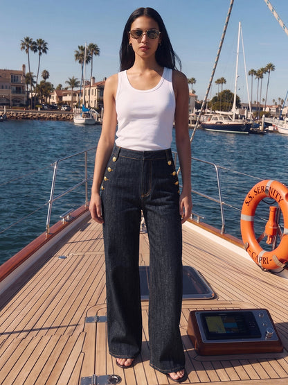 Miriam | Jeans con Doble Hilera de Detalles Metálicos