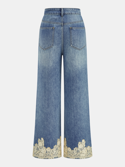 Vanesa | Jeans de Tiro Medio con Ribete de Encaje
