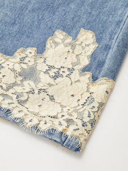 Vanesa | Jeans de Tiro Medio con Ribete de Encaje