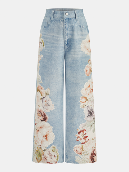 Carmen | Jeans Rectos Estampado de Flores