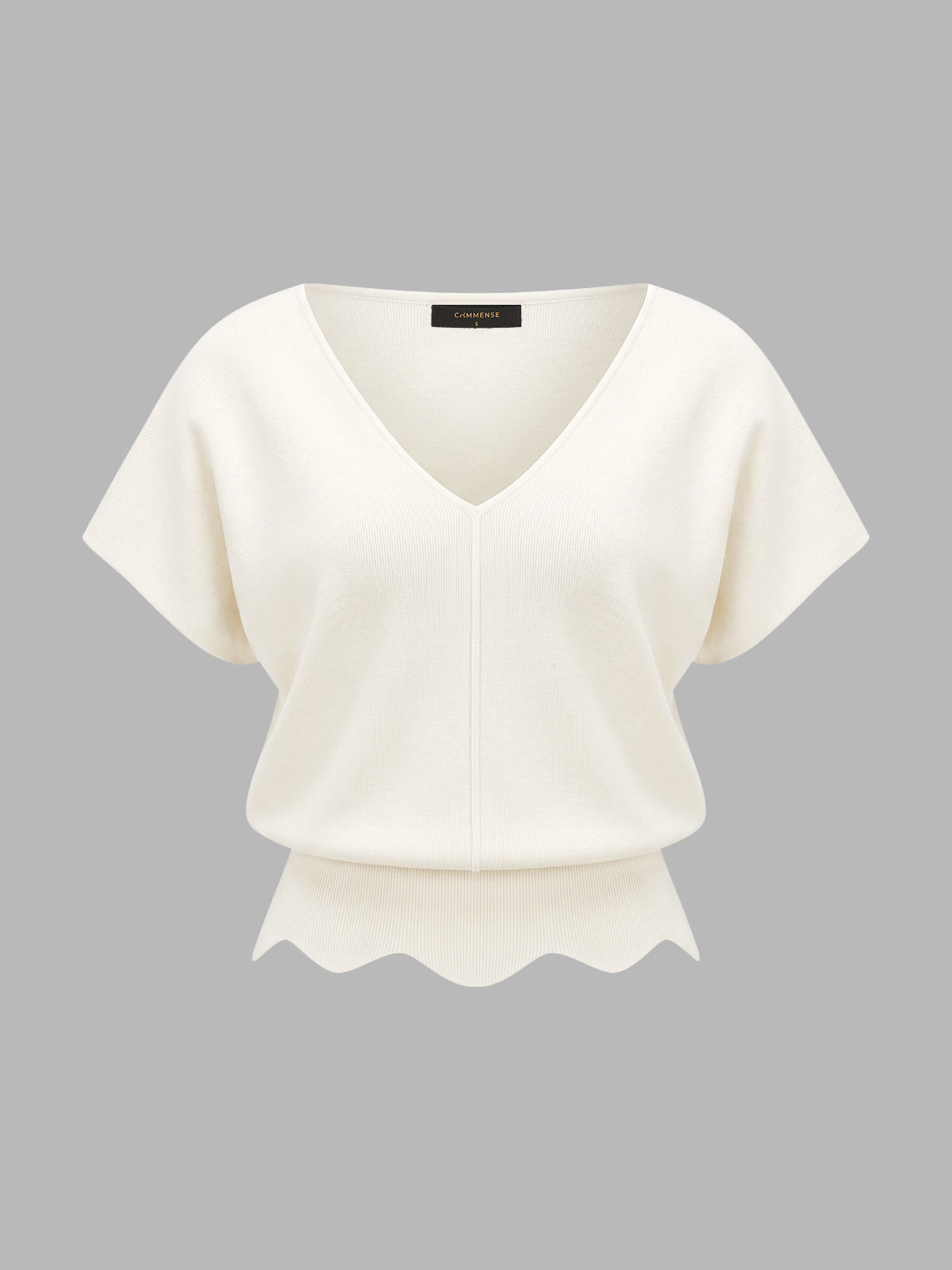 Yasmina | Top de Punto Cuello en V con Bajo Festoneado
