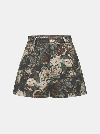Vintage Floral Denim Shorts
