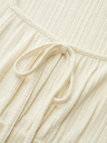 Square Neck Tie Ribbed Long Sleeve Top