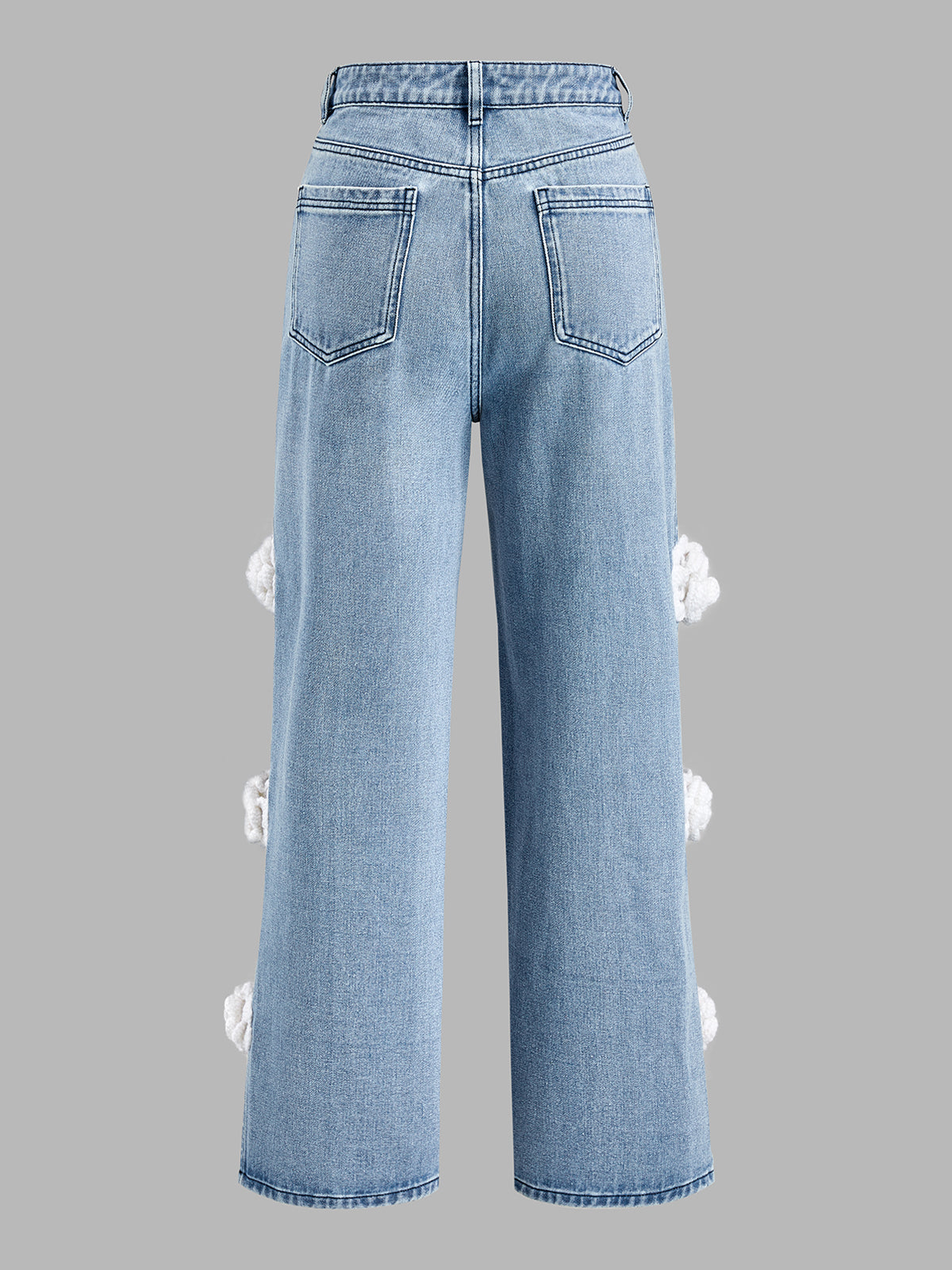 Yaiza | Jeans Pierna Ancha con Abertura y Flores Aplicadas