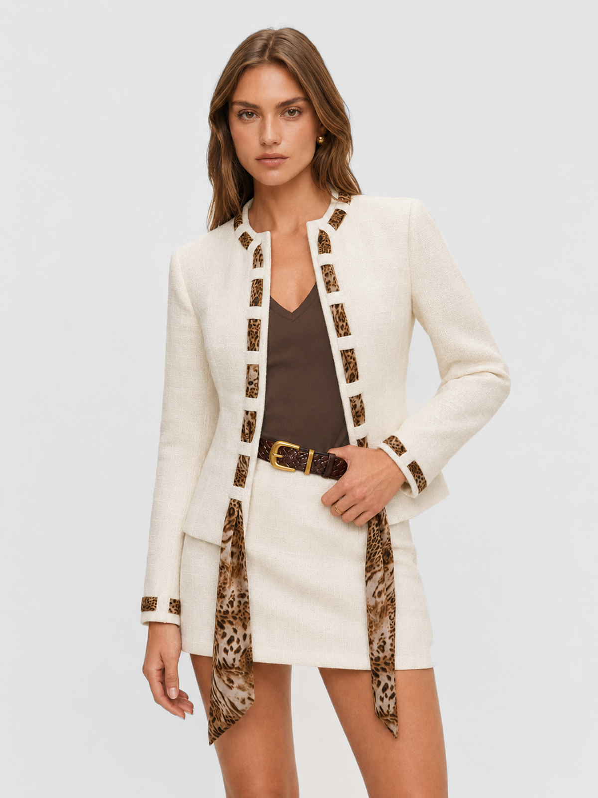 Amparo | Blazer de Tweed con Lazos de Leopardo