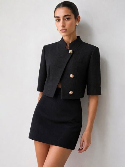 Noemí | Blazer de Cuello Mao con Botones Metálicos