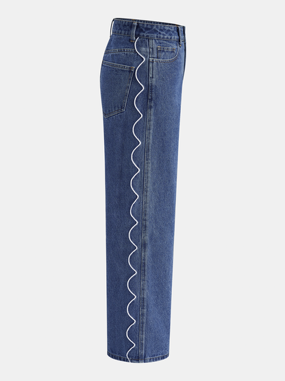 Lorena | Jeans Pierna Ancha con Lateral Festoneado
