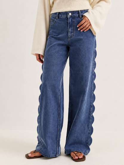 Lorena | Jeans Pierna Ancha con Lateral Festoneado