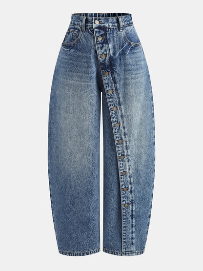 Tatiana | Jeans Barrel Tiro Alto con Botones en Diagonal