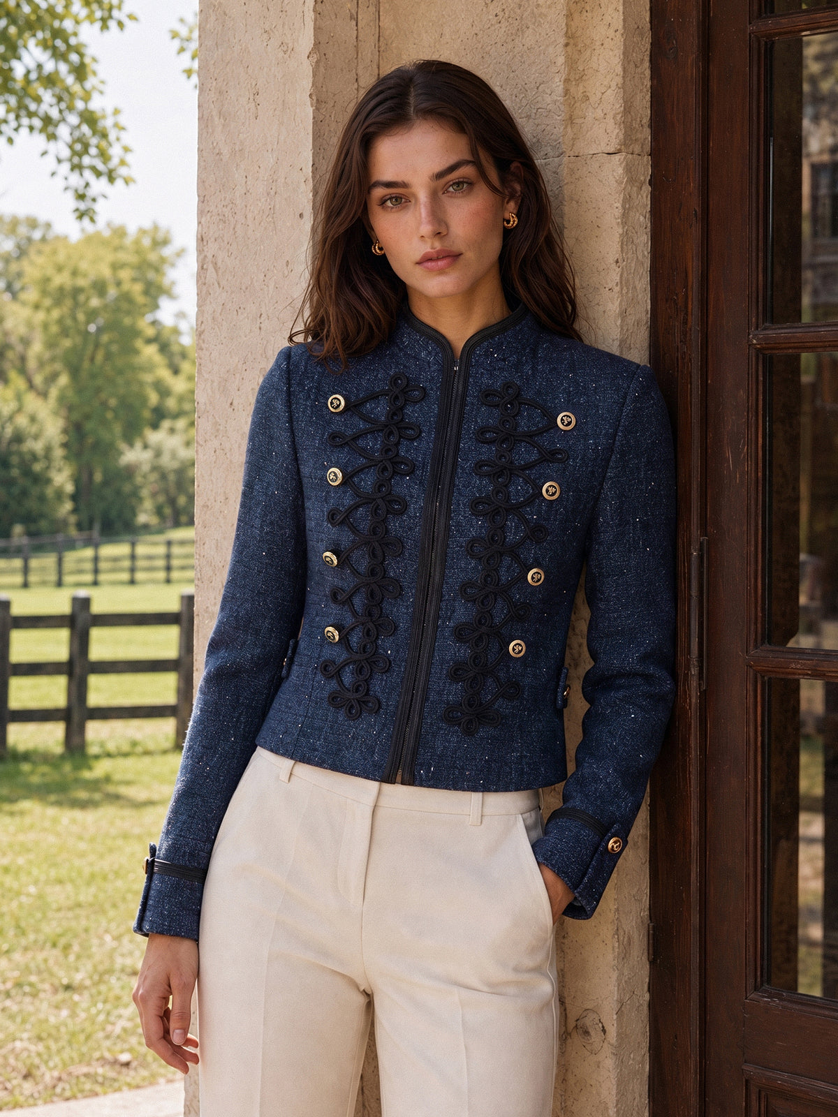 Genoveva | Blazer de Tweed Estilo Militar