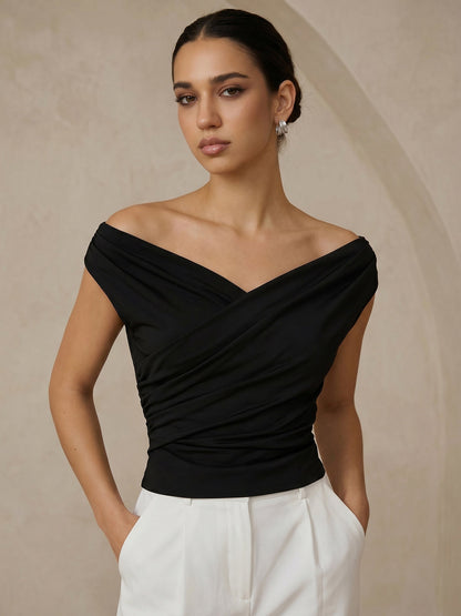 Asymmetric Neckline Ruched Blouse