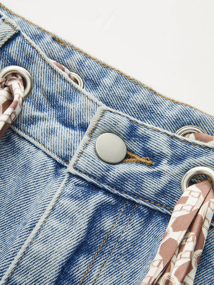 Raquel | Jeans Rectos con Pañuelo Anudado