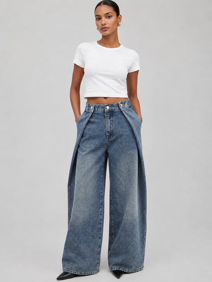 Marta | Jeans Pierna Ancha en Capas con Trabilla