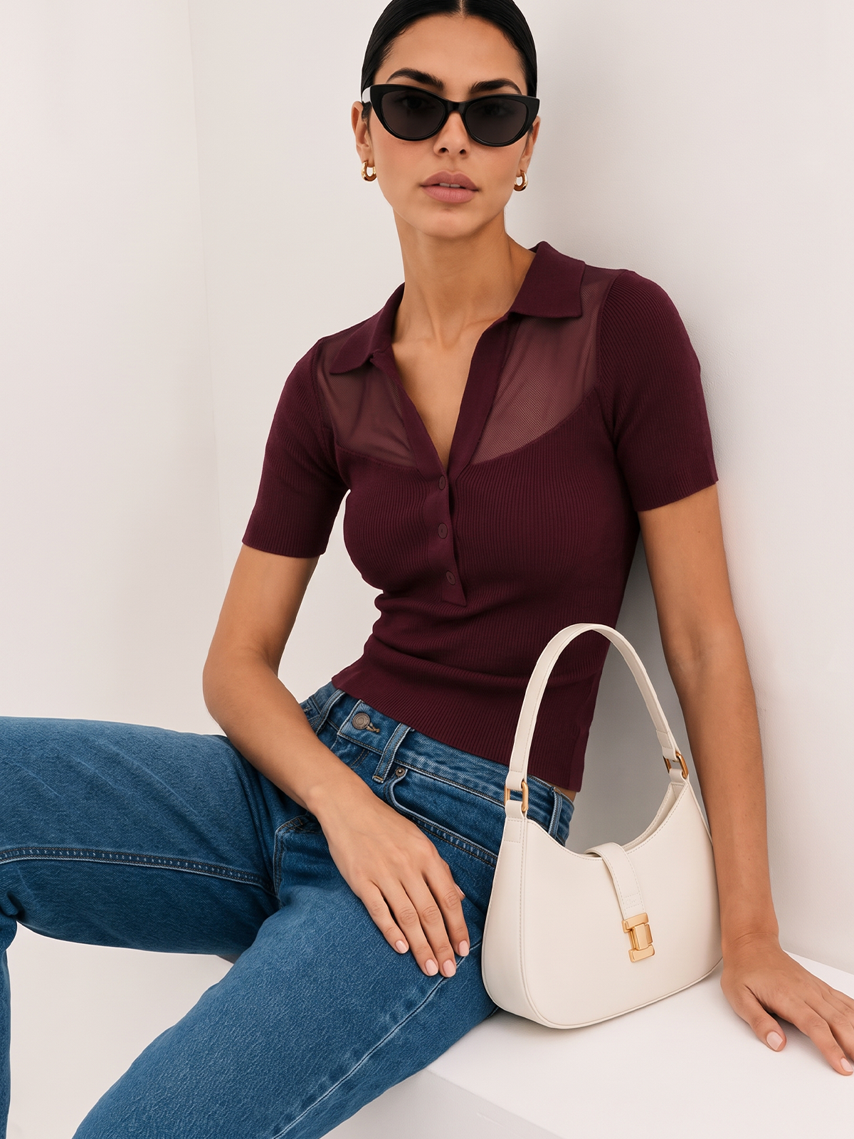Fabiana | Top de Punto Cuello Polo con Transparencias