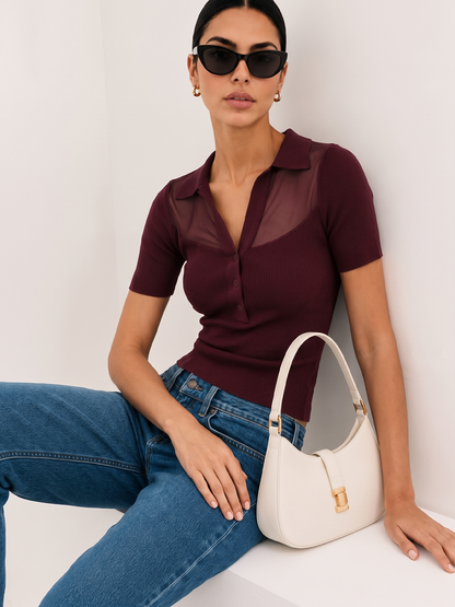 Fabiana | Top de Punto Cuello Polo con Transparencias