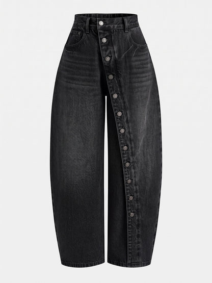 Tatiana | Jeans Barrel Tiro Alto con Botones en Diagonal