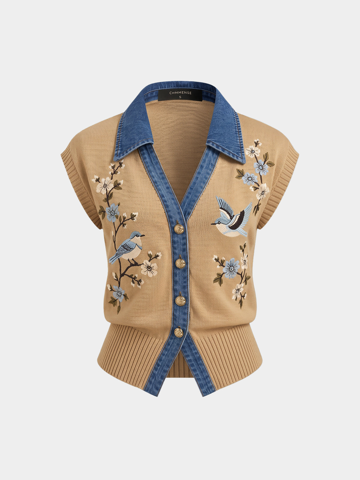 Sonsoles | Chaleco de Punto con Cuello Vaquero