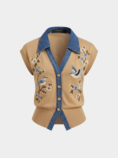 Sonsoles | Chaleco de Punto con Cuello Vaquero
