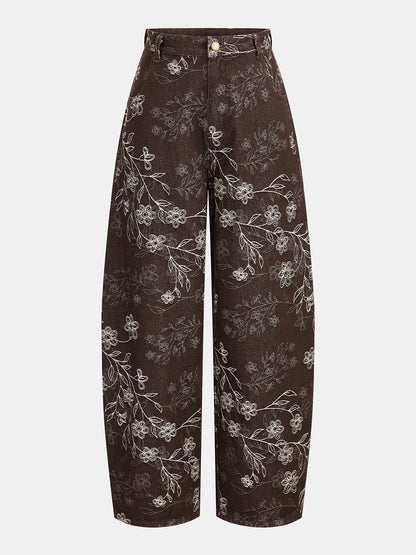 Patricia | Jeans Barrel de Jacquard Floral