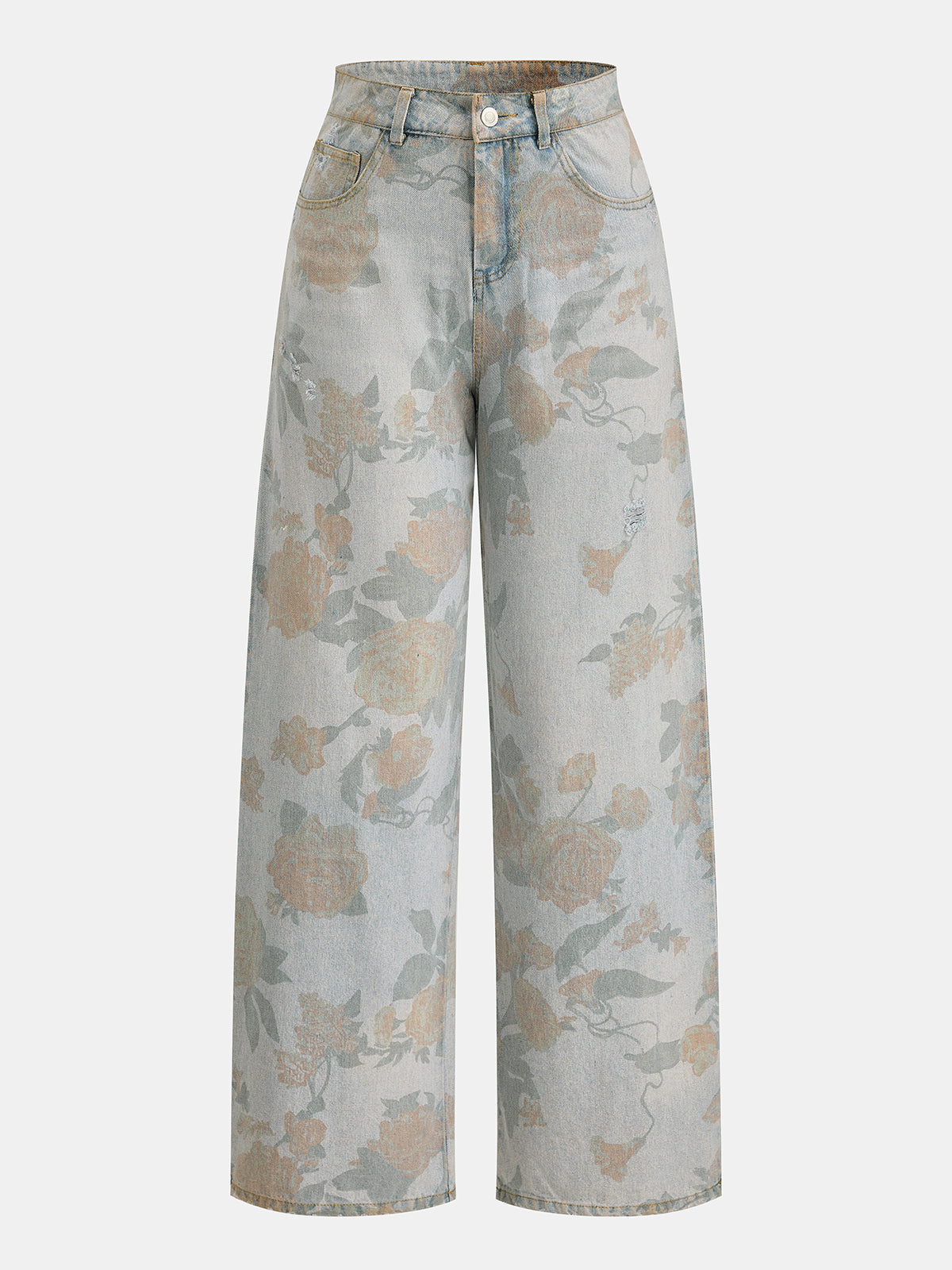 Jazmín | Jeans Pierna Ancha Desgastados con Flores