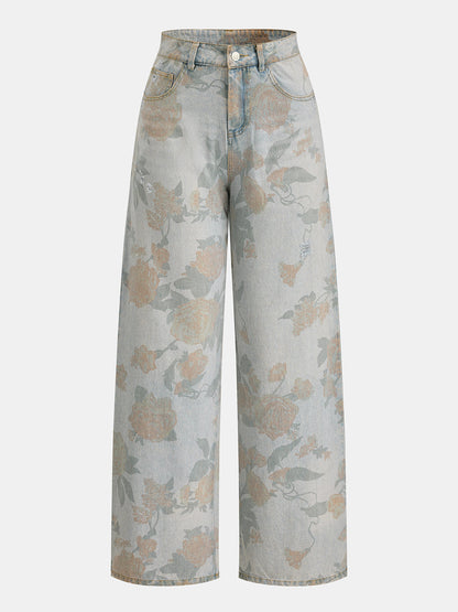 Jazmín | Jeans Pierna Ancha Desgastados con Flores