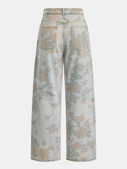 Jazmín | Jeans Pierna Ancha Desgastados con Flores
