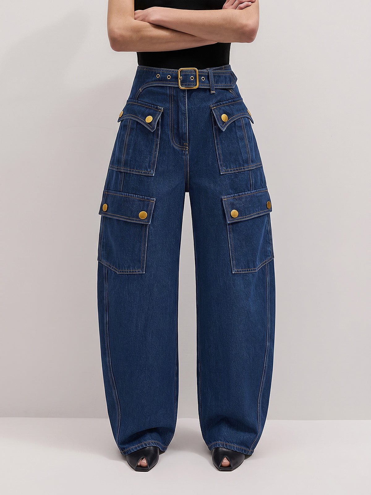 Zaida | Jeans Barrel Cargo con Cinturón