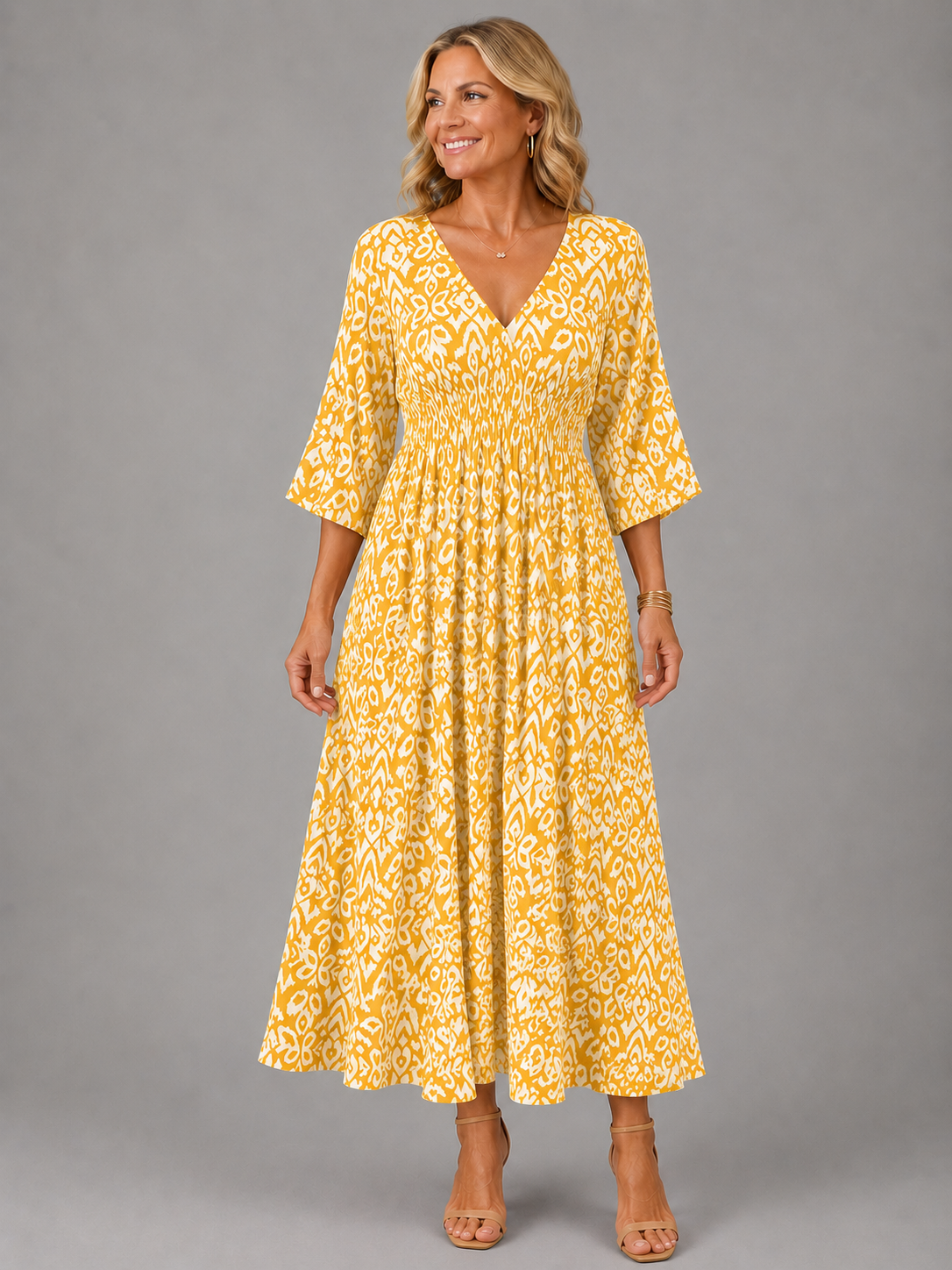 Renata | Vestido Midi Bohemio Flow - vestido de mujer, vista frontal | Chloe Bennett