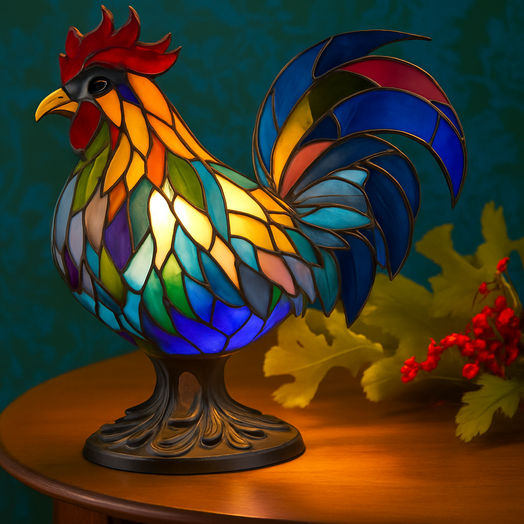 Lámpara con Forma de Gallo de Vidrio Coloreado - lámpara decorativa | Chloe Bennett