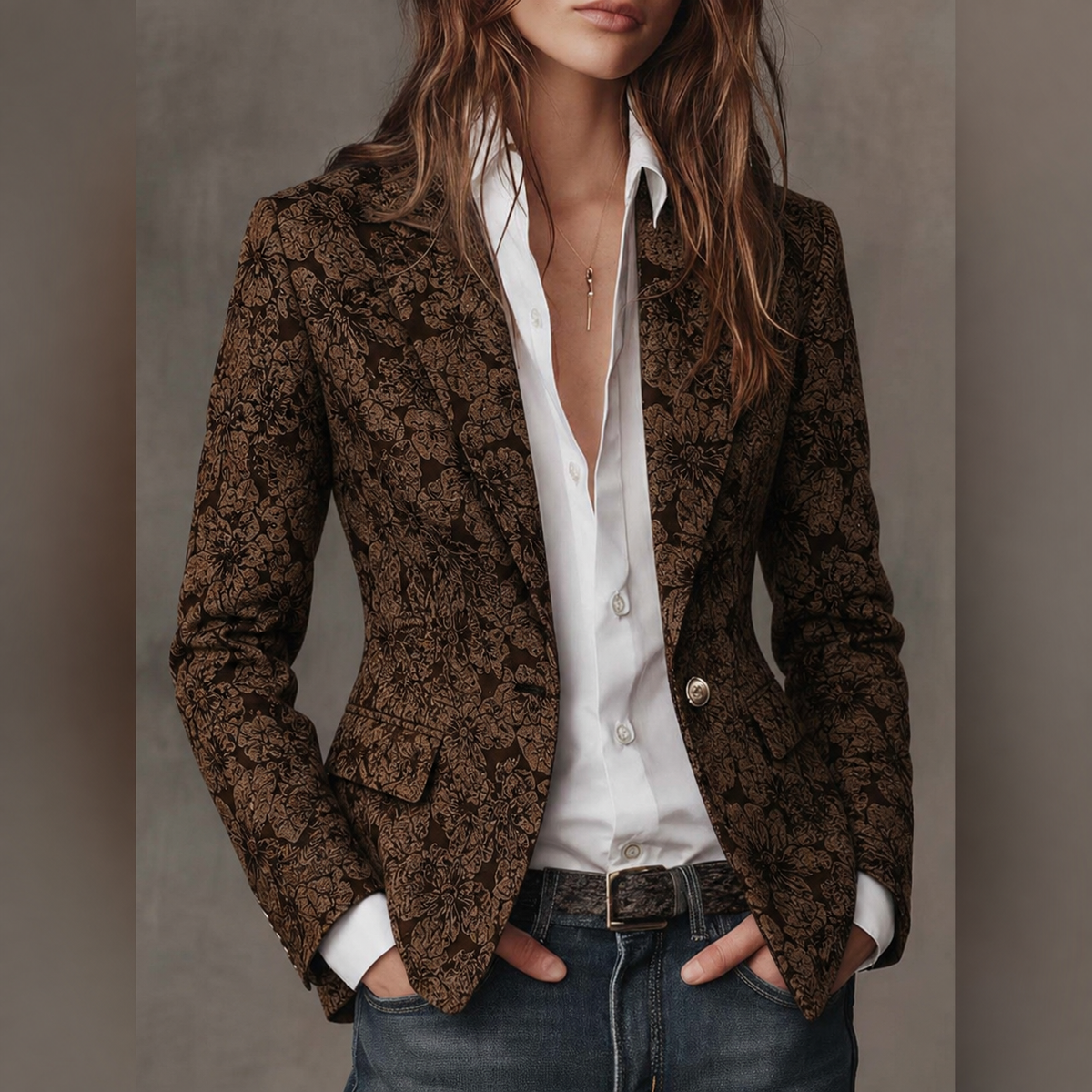 Blazer Ajustado de Jacquard Paisley