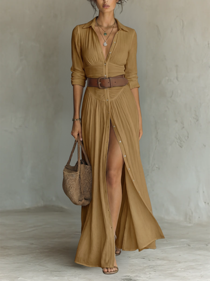 Valeria | Vestido maxi cuello solapa