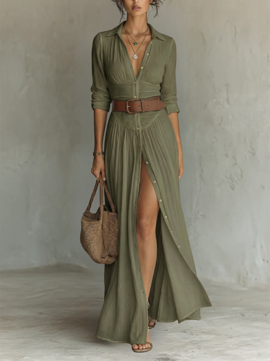 Valeria | Vestido maxi cuello solapa