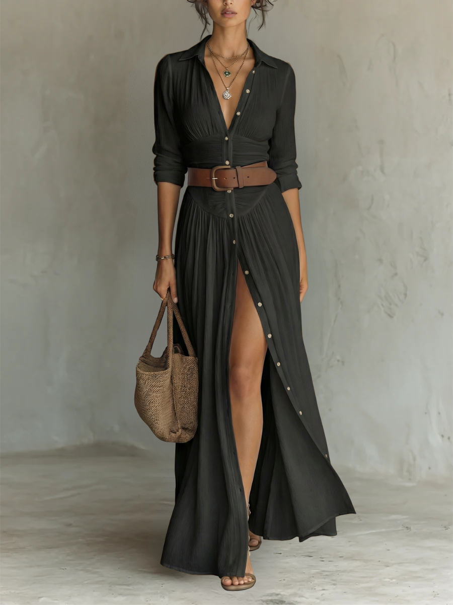 Valeria | Vestido maxi cuello solapa