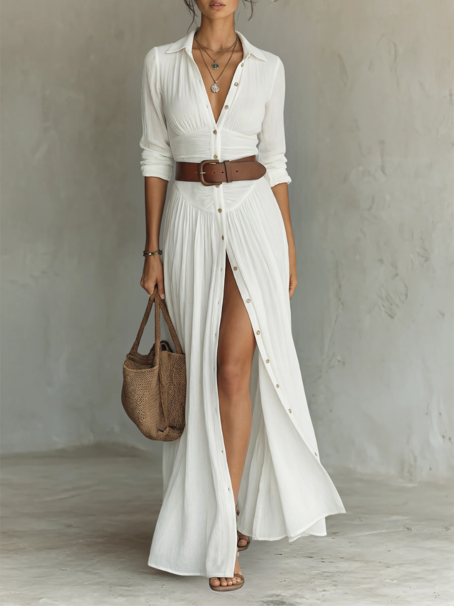 Valeria | Vestido maxi cuello solapa