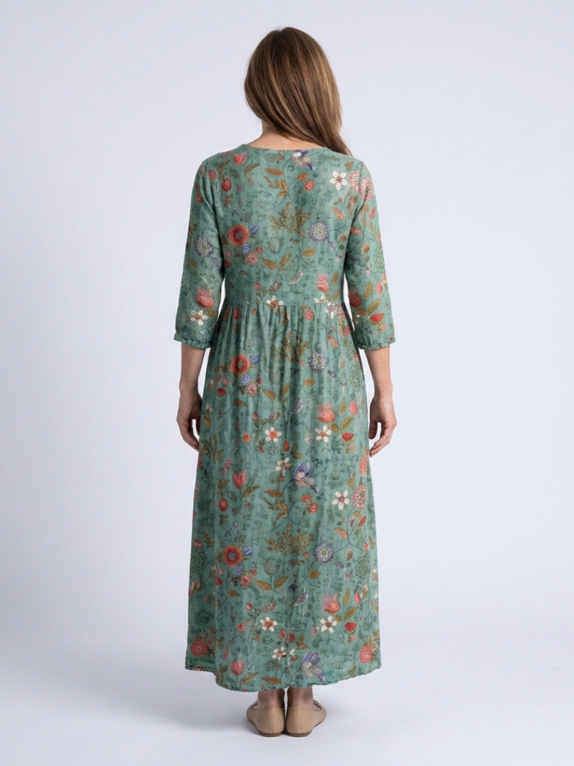 Graziella | Vestido Maxi Floral en V con Mangas Tres Cuartos - vestido de mujer, detalle | Chloe Bennett
