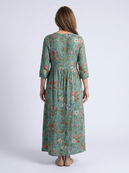 Graziella | Vestido Maxi Floral en V con Mangas Tres Cuartos - vestido de mujer, detalle | Chloe Bennett