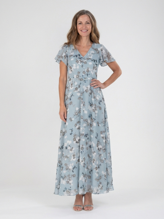Paola | Vestido Maxi de Chifón Floral - vestido de mujer, vista principal | Chloe Bennett