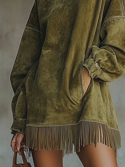 Gabrielle | Vestido efecto ante con flecos