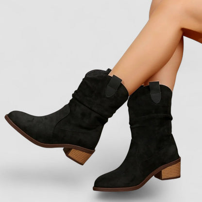 Valentina | Bota a Media Pantorrilla - calzado de mujer, detalle de tejido | Chloe Bennett