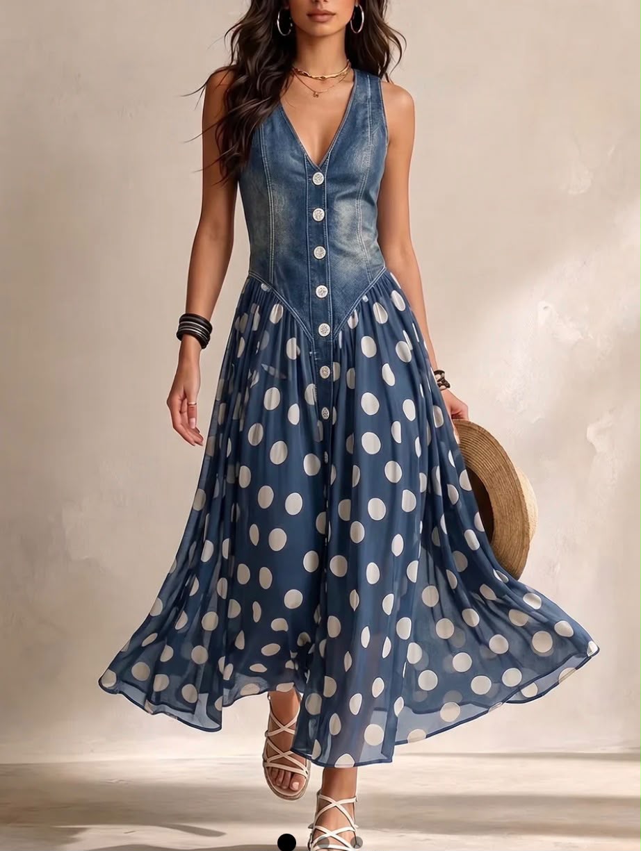 Bianca | Vestido midi blanco de gasa de lunares - vestido de mujer, vista principal | Chloe Bennett