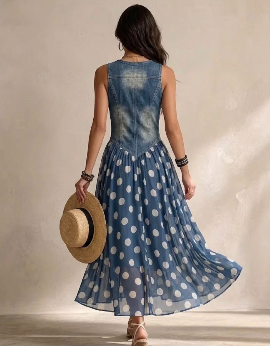 Bianca | Vestido midi blanco de gasa de lunares - vestido de mujer, vista frontal | Chloe Bennett