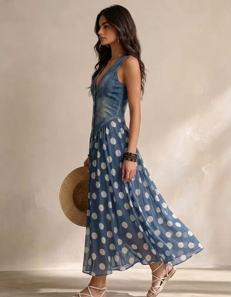 Bianca | Vestido midi blanco de gasa de lunares - vestido de mujer, detalle | Chloe Bennett