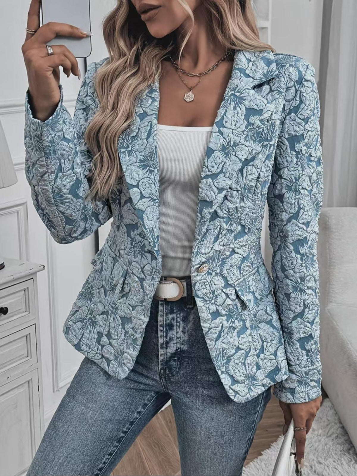 Blazer Ajustado de Jacquard Paisley