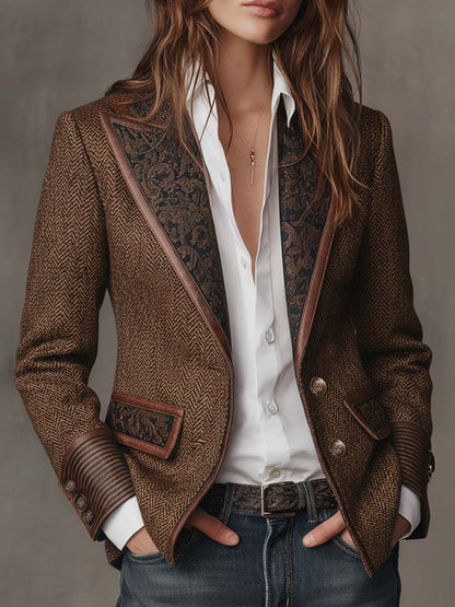 Blazer Espiga con Paneles Estampados
