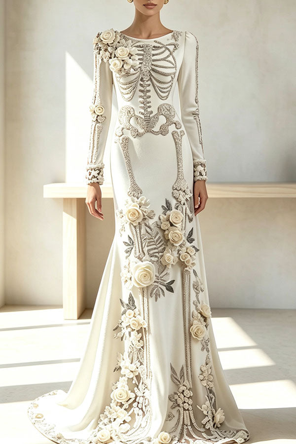 Luxury skull embroidered velvet dress - vestido de mujer, detalle | Chloe Bennett