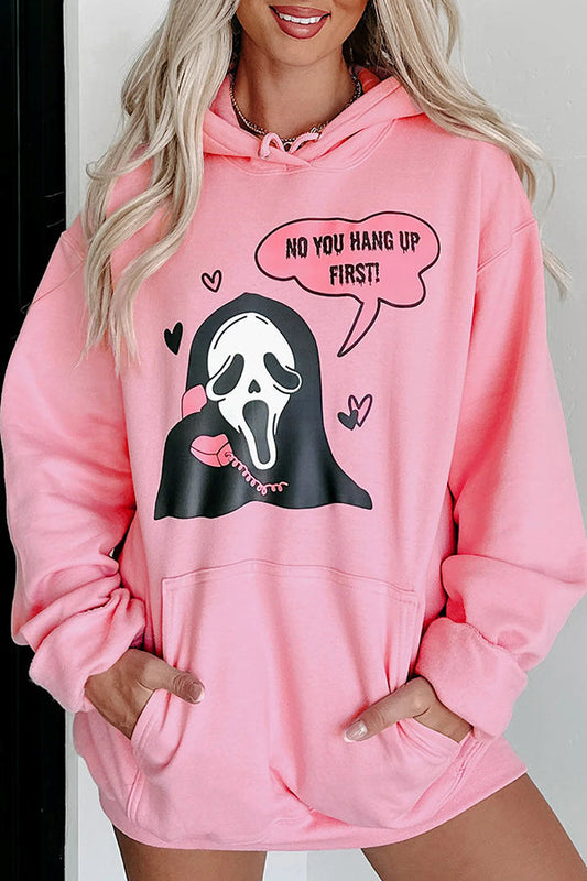 You Hang Up First Graphic Pocket Long Sleeve Hoodie - chaqueta de mujer | Chloe Bennett