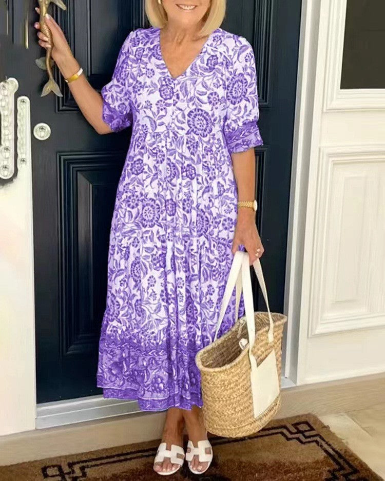 Caterina | Vestido Floral V-Neck Elegante - vestido de mujer, vista principal | Chloe Bennett