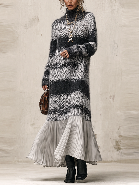 Ginevra | Vestido Chevrón Negro y Gris 2026