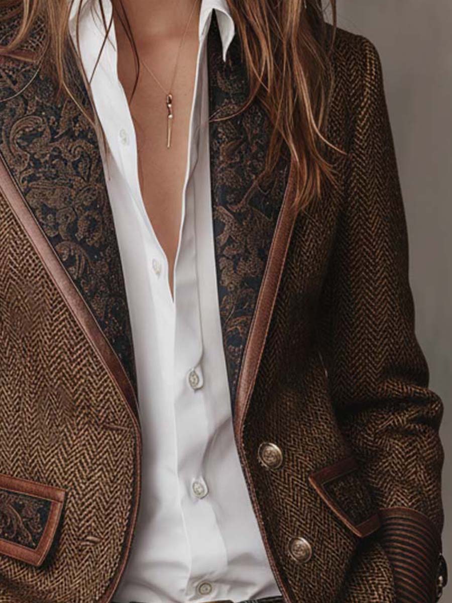 Blazer Espiga con Paneles Estampados